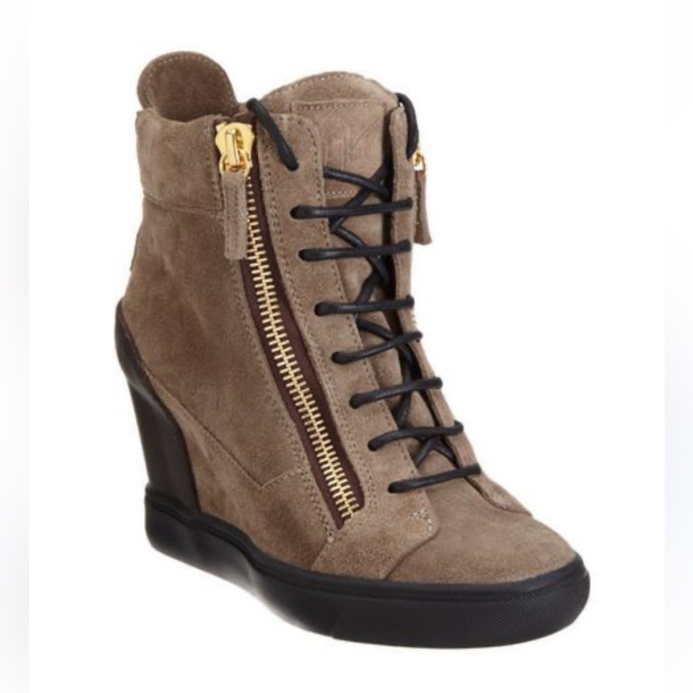 Giuseppe Zanotti Tan Suede Wedge Zip Sneakers Size EUR 40 US 10